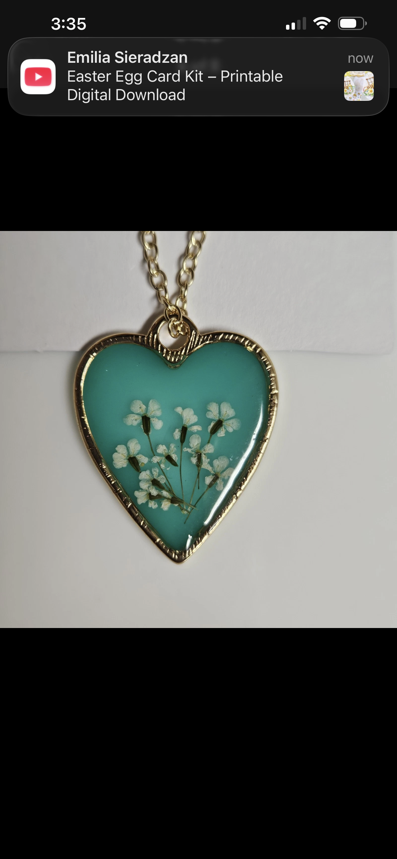 Blue Resin White Natural Heart Shaped gold  tone pendant and chain