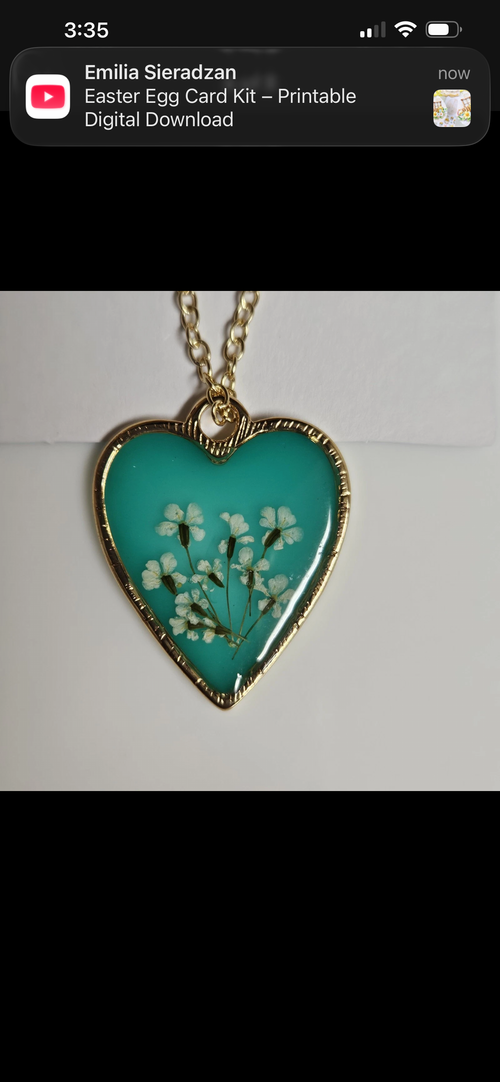 Blue Resin White Natural Heart Shaped gold  tone pendant and chain
