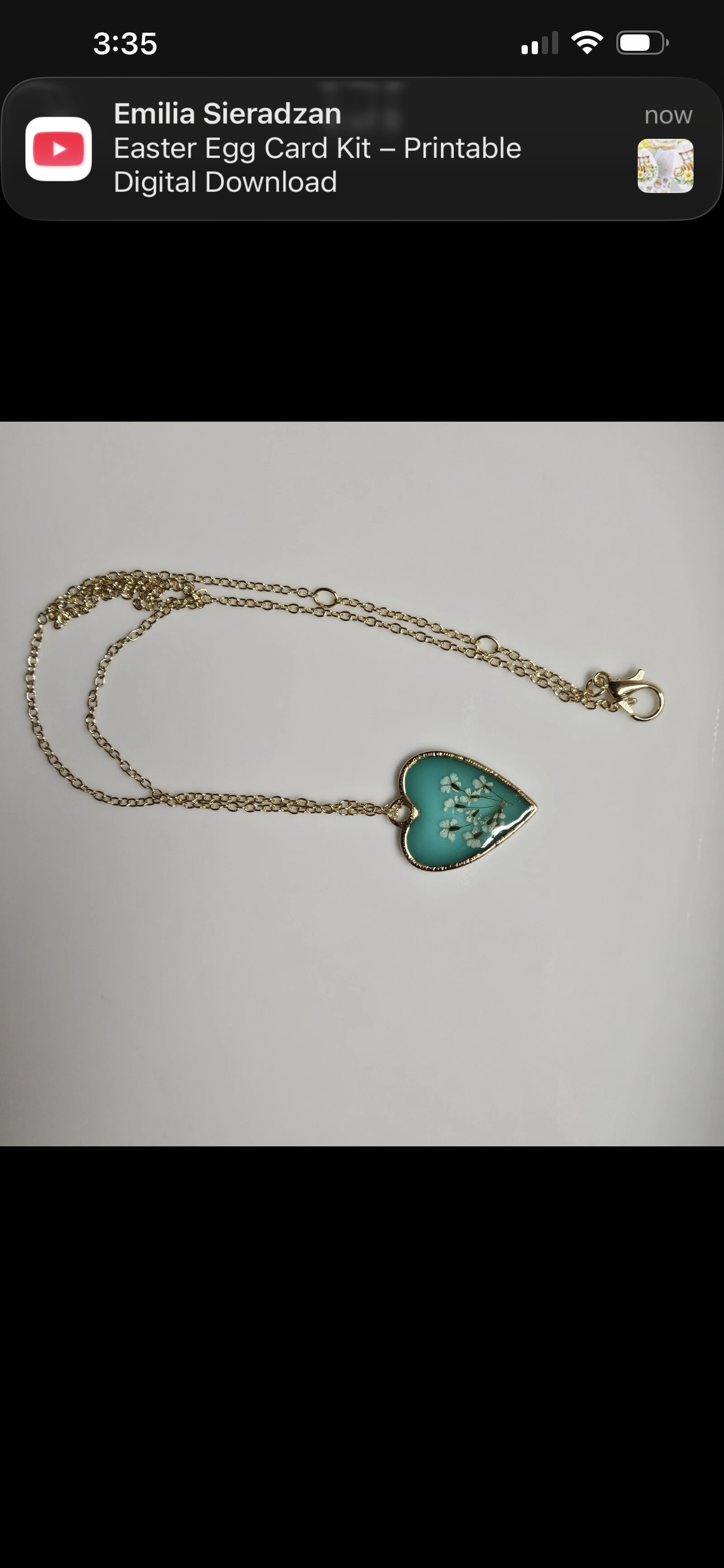 Blue Resin White Natural Heart Shaped gold  tone pendant and chain